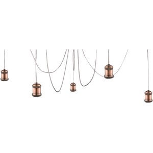 Moderne Pendelleuchte Oliver von Globo, Kupferfarben mit 5 Textilkabeln.