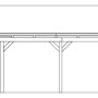 Skizze: Skan Holz Carport Fichtelberg, 618x566 cm, Eiche Hell, mit Maßangabe Höhe.