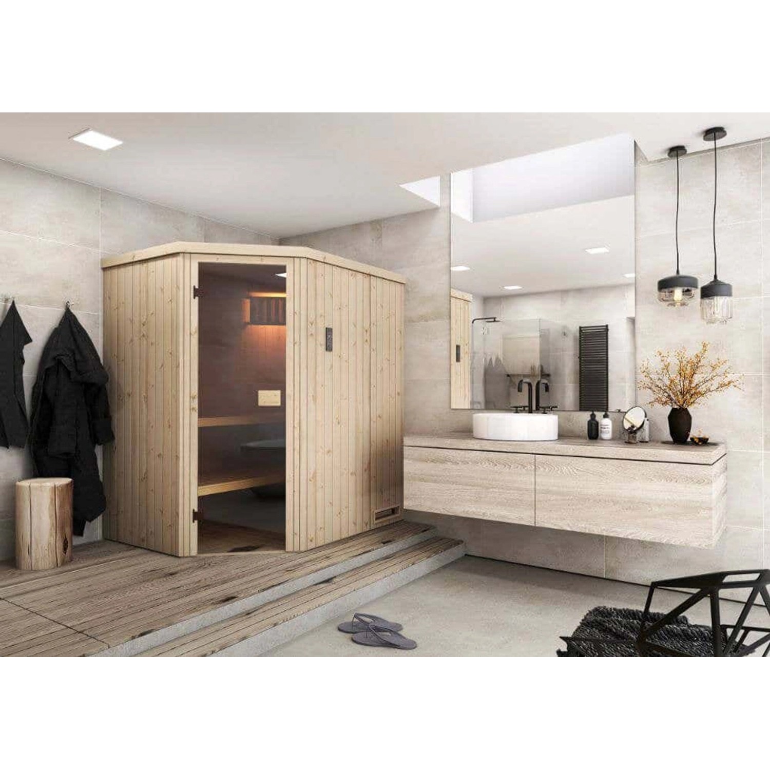 Finntherm Sauna Pearl Natur 175 cm x 144 cm Wandstärke 40 mm