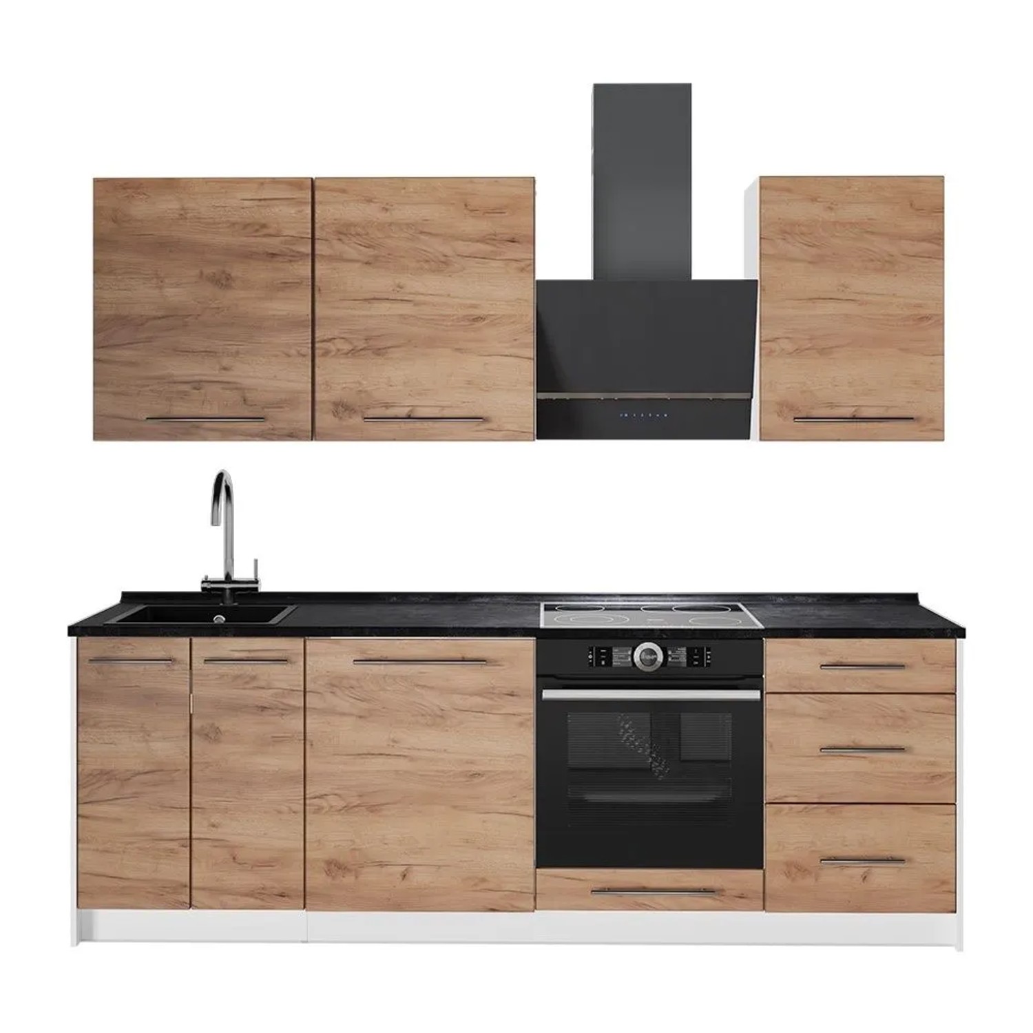 Vicco Küchenzeile Fame-Line Goldkraft Eiche/Weiß 230 x 82 AP Anthrazit Art Nr 62938
