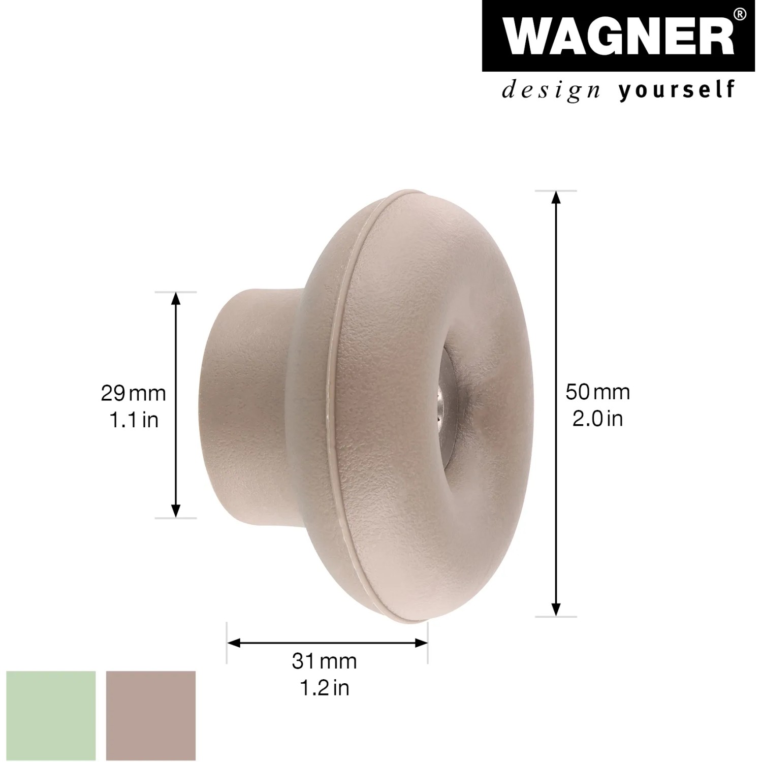 Wagner Wandhaken-Set Dot, 4 Stück, taupe-pastellgrün, aus Elastomer und Stahl, zum Schrauben.