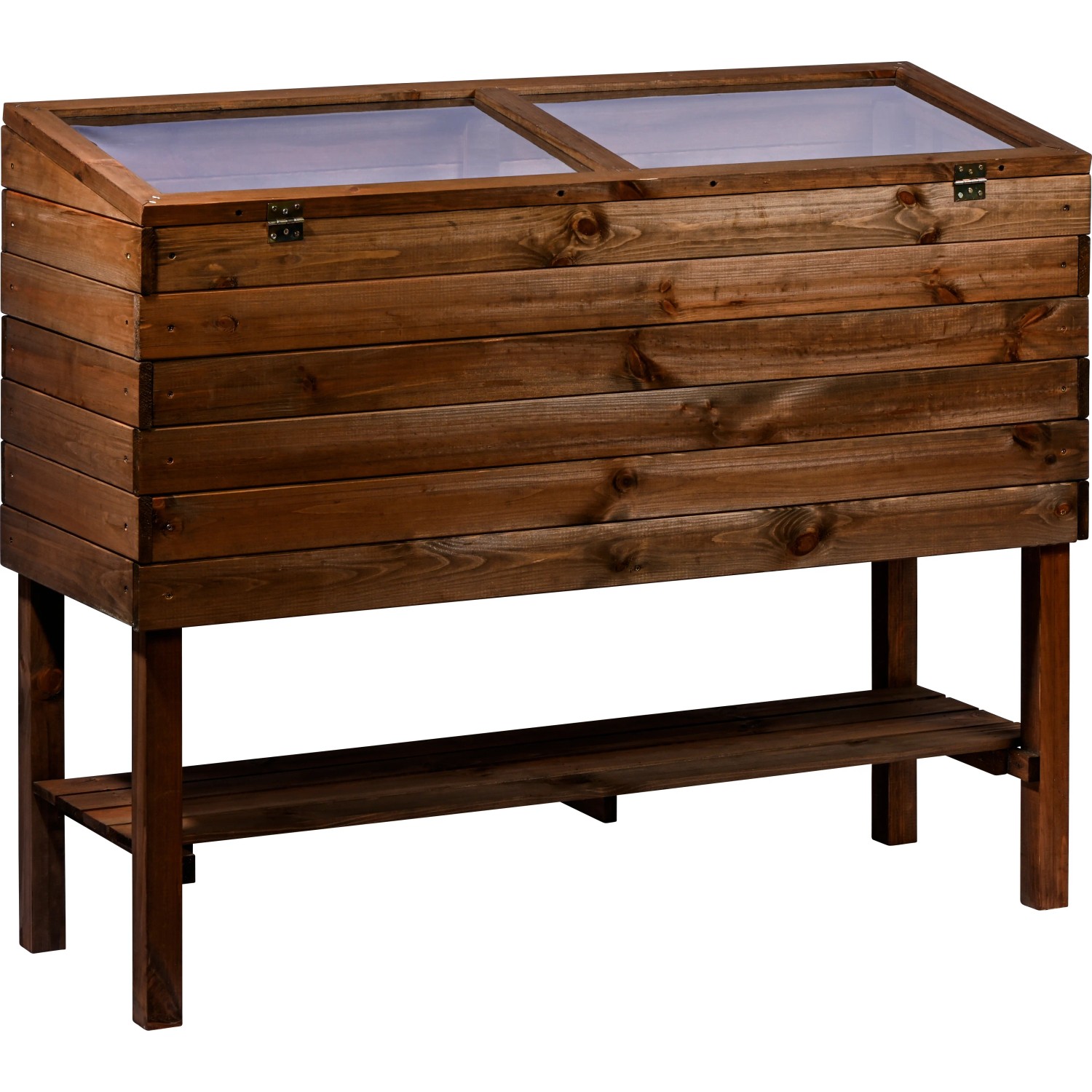 Dunkelbrauner Dobar Frühbeet-Aufsatz aus FSC®-Holz für Hochbeet, 117x40x16 cm.