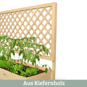 DELUKE Pflanzkasten mit Rankgitter THIO mit Vlies Handschuhe Hochbeet mit Rankhilfe Blumenkasten für Kletterpflanzen 128cm Breit