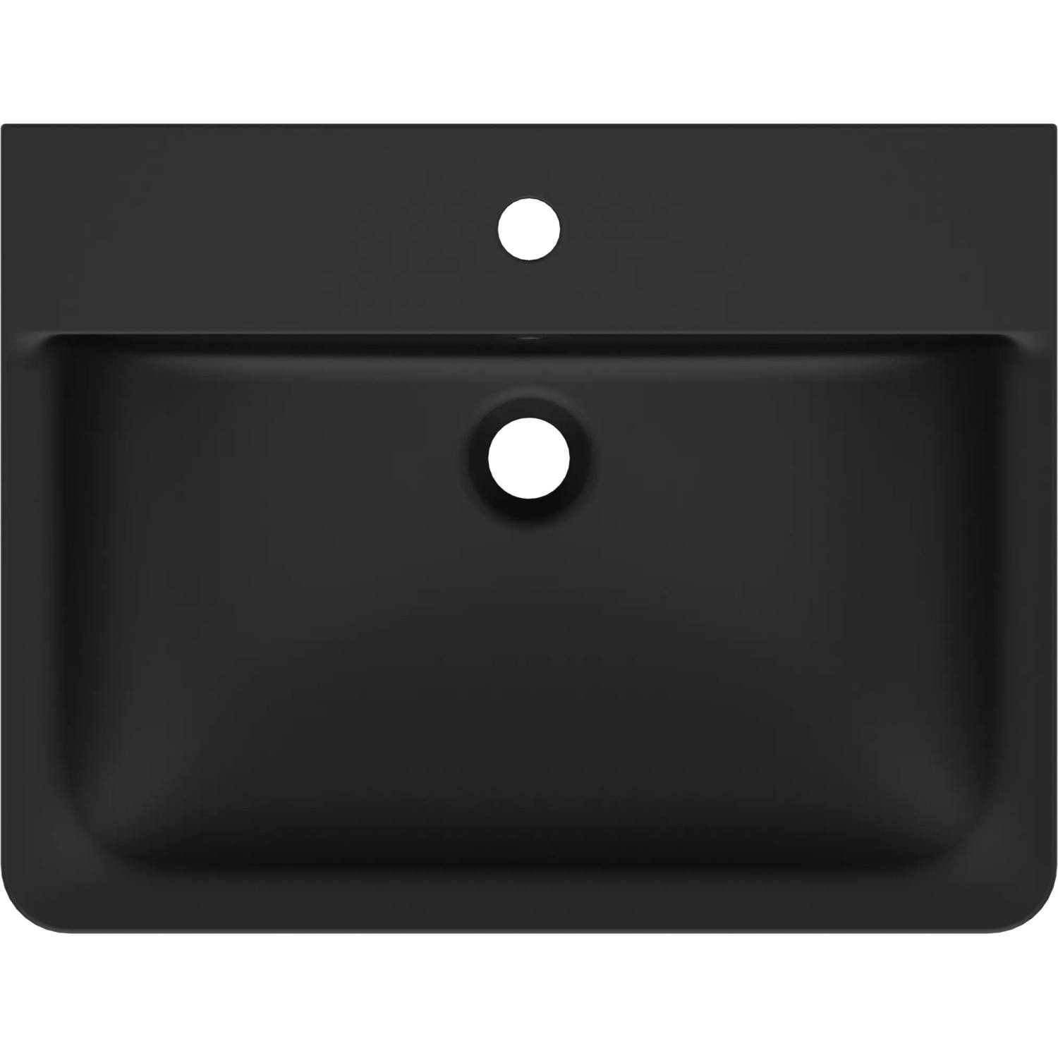 Schwarzer Ideal Standard Connect Air Waschtisch, 60x46 cm, mit Hahnloch und Überlauf.