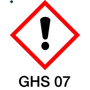 GHS 07 Warnsymbol für Woca Hartwachs Swift Matt Holzböden. Rotes Rautensymbol mit schwarzem Ausrufezeichen, Achtung.