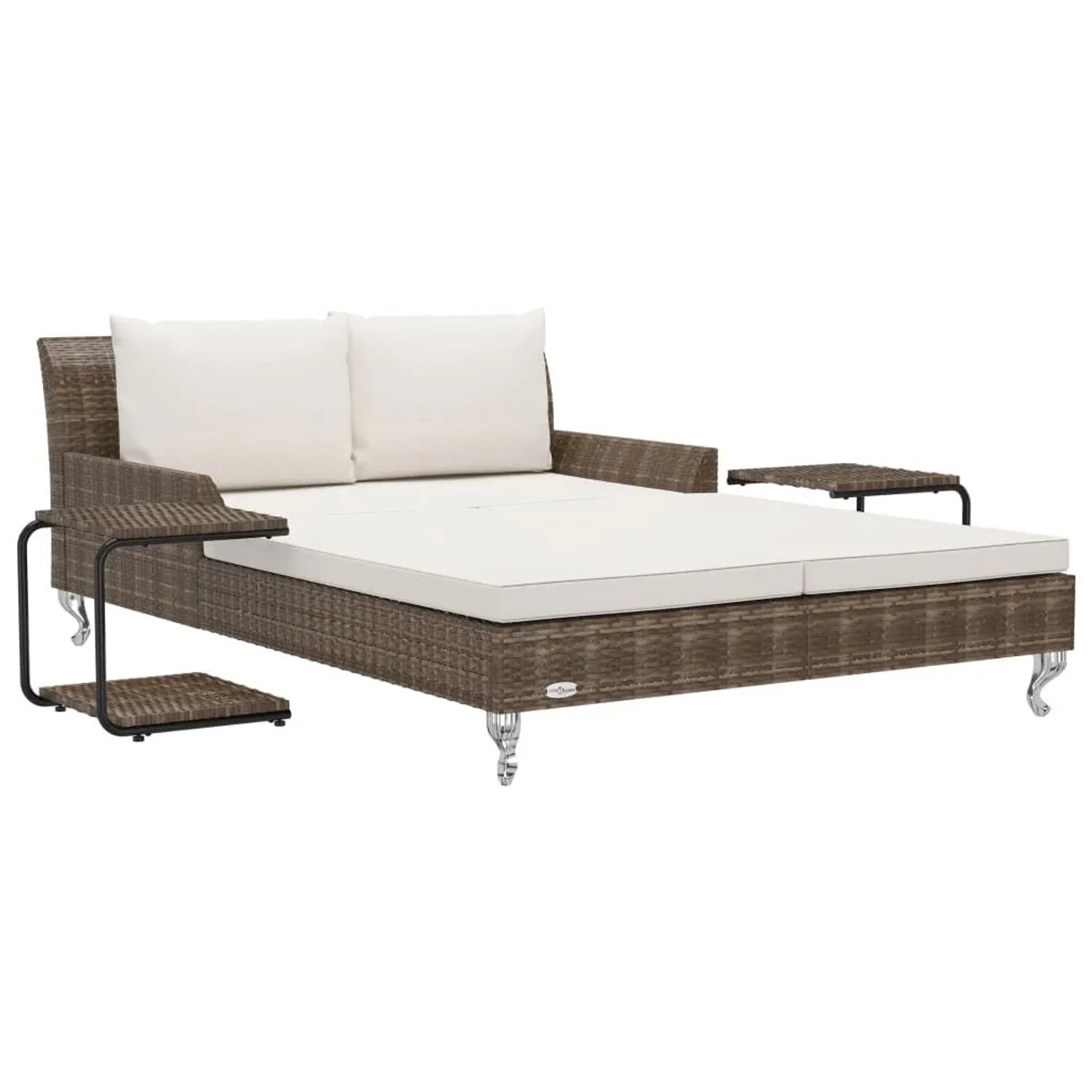 Furnicato Doppelte Sonnenliege Gartenbett 200 X 132 Cm Braunes Rattan Cremeweiße Kissen