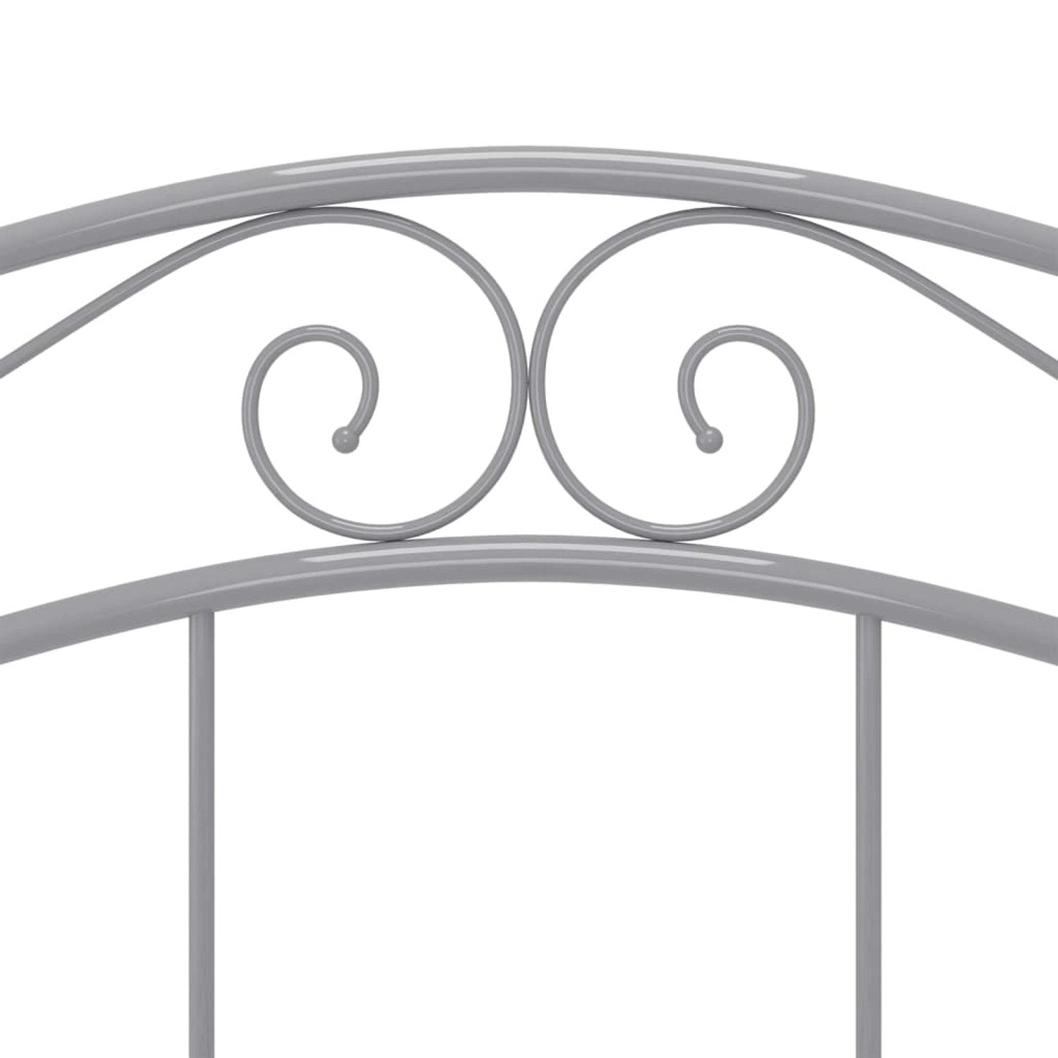 Detailansicht: Graues Metallbett 120x200 cm mit dekorativen Verzierungen.