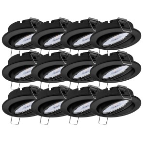 12er Set schwarze, dimmbare LED Einbauleuchten Dijon, neutralweißes Licht, schwenkbar.