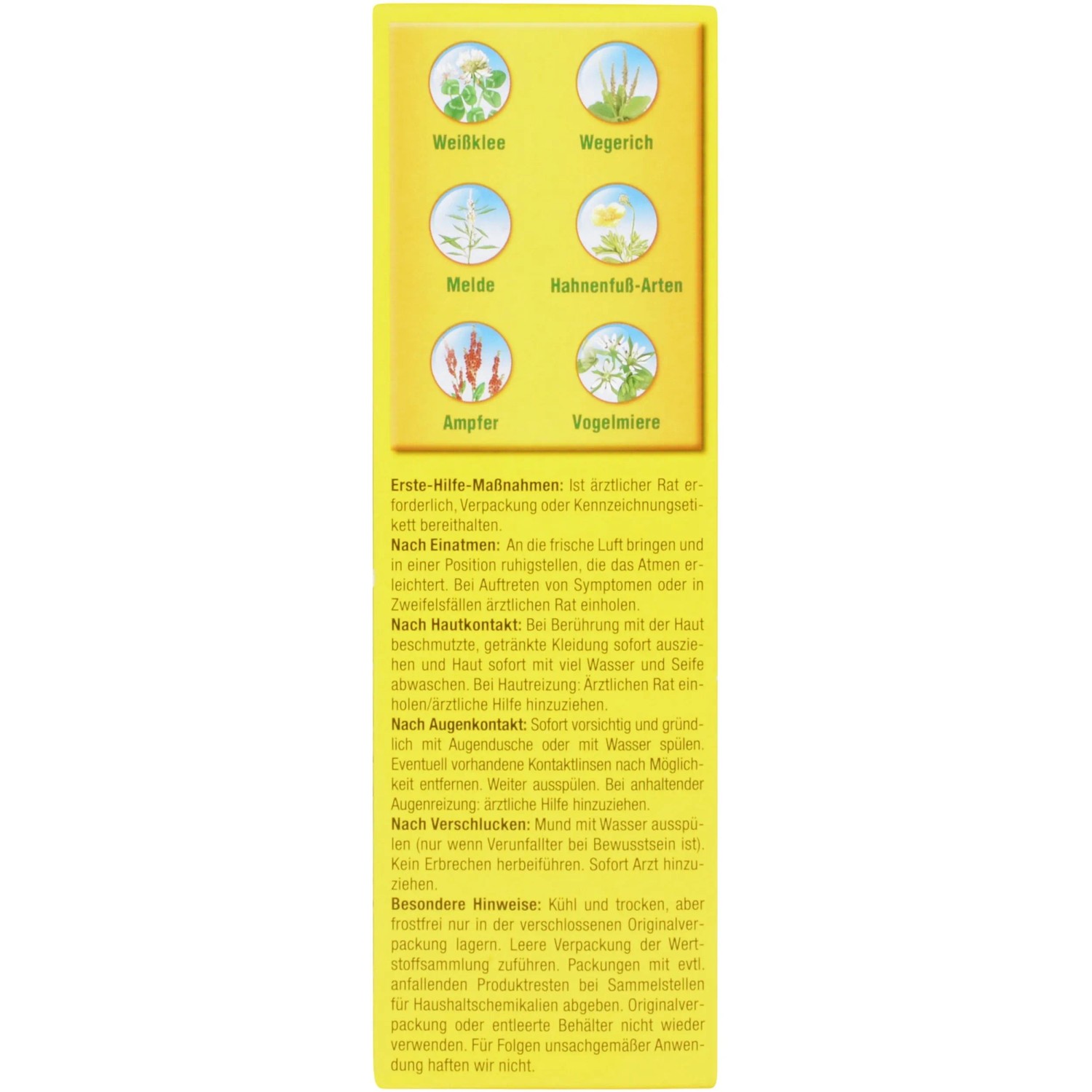 Compo Banvel Quattro Rasenunkraut-Vernichter 400ml: Detail der Verpackung mit Anwendungs-Hinweisen.