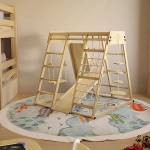 Juskys Maxi Klettergerüst aus Holz mit Rutsche, Kletterwand und Schaukel für Kinder.