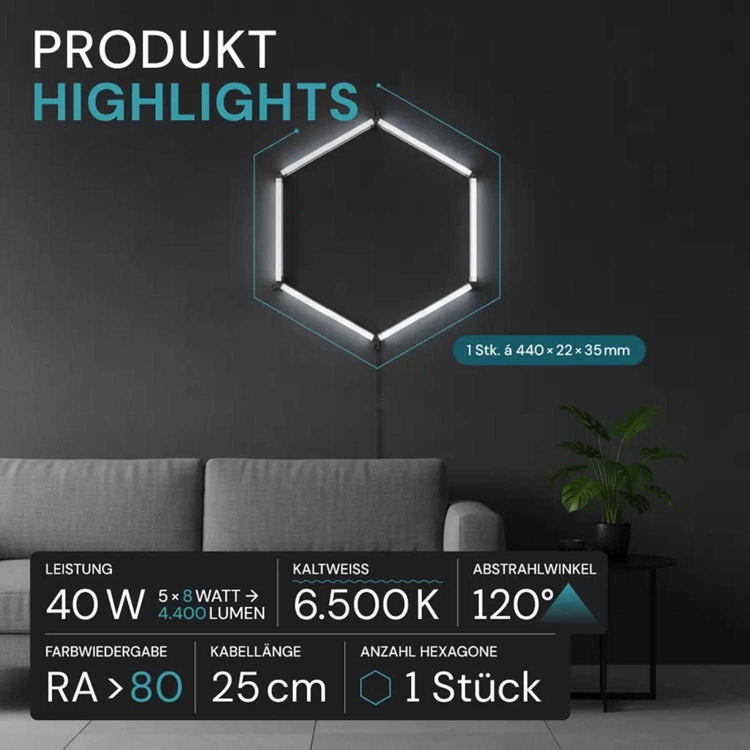 Weiße LUXULA LED Deckenleuchte in Sechseckform, ideal für Werkstatt und Garage.