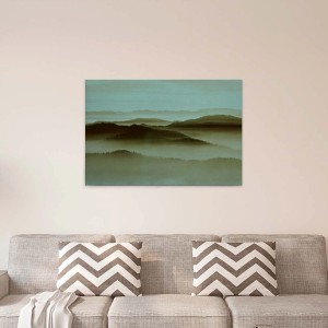 Bricoflor Leinwandbild mit grünem Tannenwald im Nebel. Landschafts-Wandbild für Schlafzimmer.