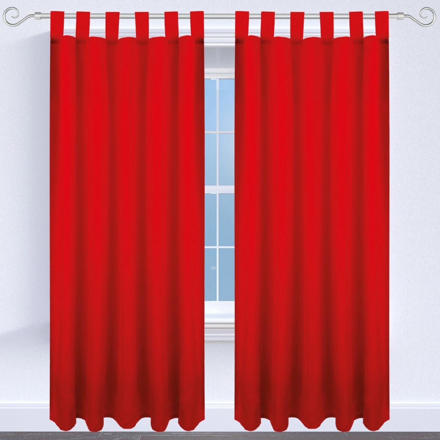 Blickdichter, roter Dekoschal Ellen im 2er-Pack mit Schlaufen für Fenstervorhänge.