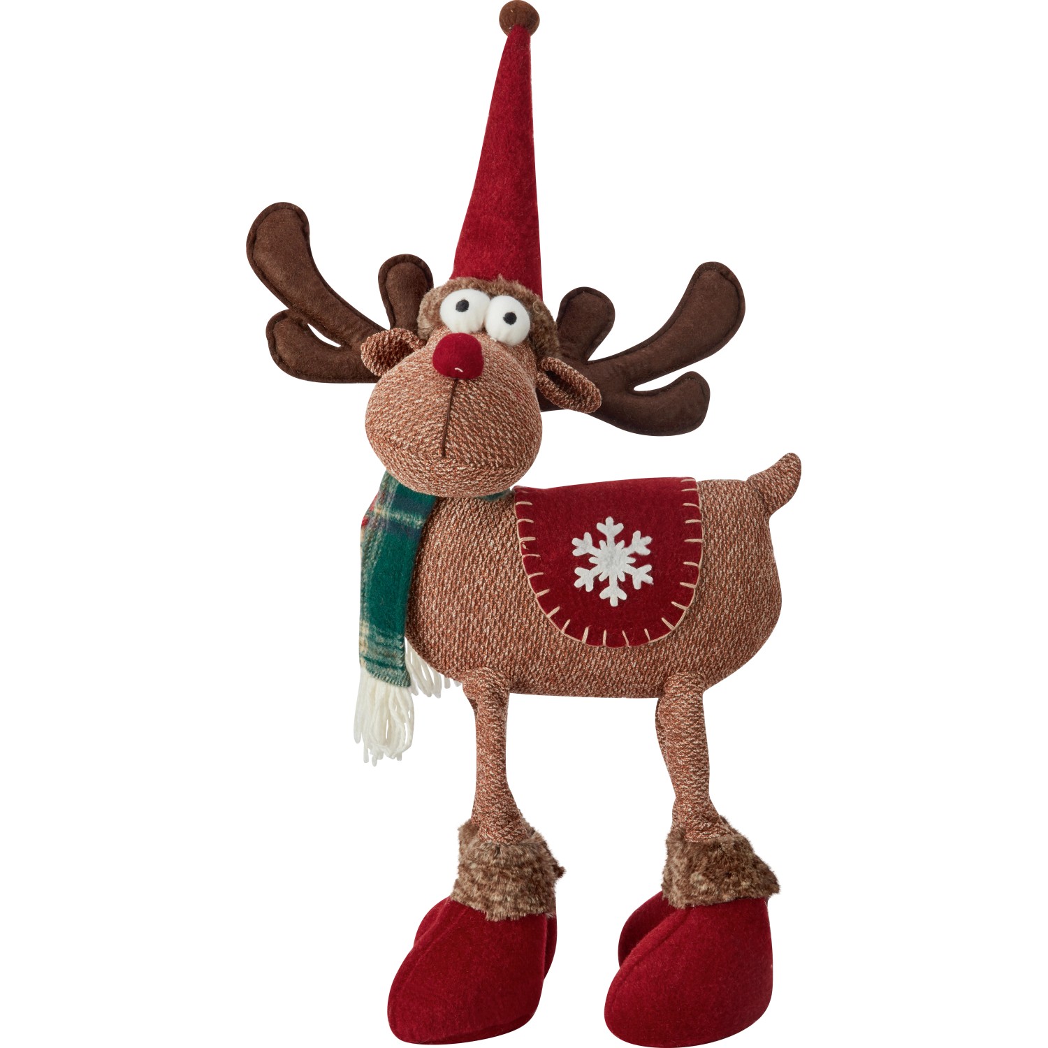 Stoff-Rentier Stehend Braun-Rot-Grün 26 cm x 15 cm x 55 cm