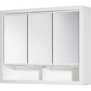 Jokey Spiegelschrank, 61,8 cm breit, weiß, mit drei Spiegeltüren und Ablagefläche.