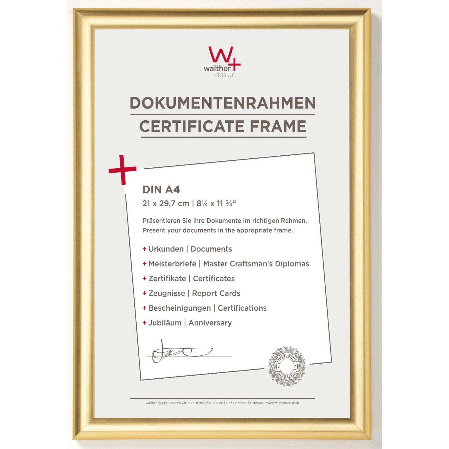 walther design Trendstyle Kunststoff Bilderrahmen  21x29,7 cm Gold günstig online kaufen