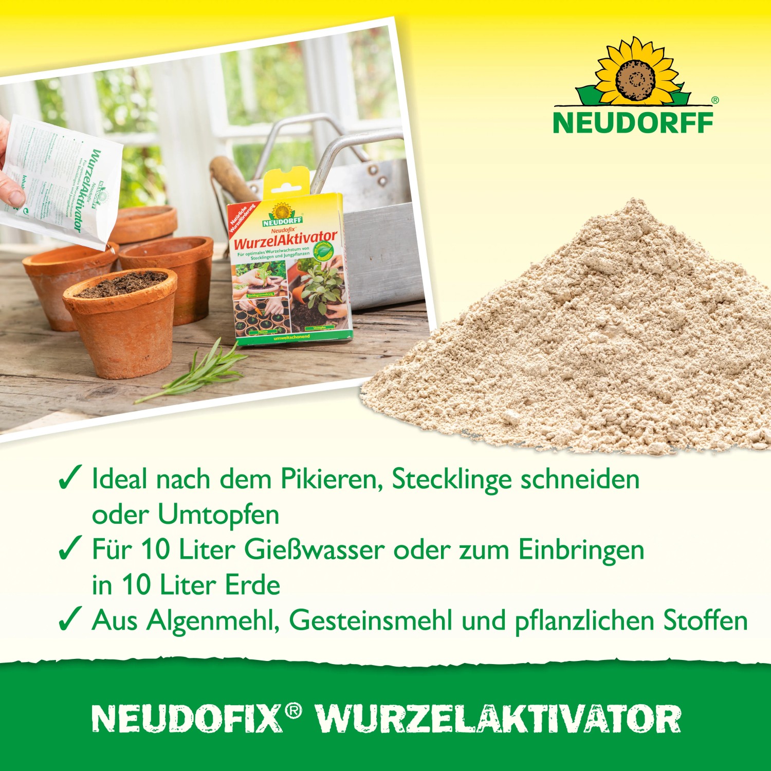 Neudorff Neudofix Wurzel-Aktivator: Algenmehl für optimales Wurzelwachstum von Jungpflanzen und Stecklingen.