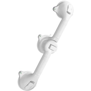 Wenko Wandgriff Secura Trio, weiß, mit Saugnäpfen und Ampelfunktion für Sicherheit im Bad.