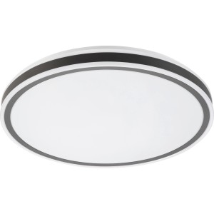 Moderne LED Deckenleuchte Oriago, schwarzmatt, Ø 38 cm. Runde Form mit weißem Diffusor und schwarzem Rand.