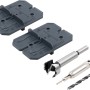 wolfcraft Scharnierloch-Set, 5-teilig mit Bohrschablonen, Forstner-, Zentrier- und Holzspiralbohrer.