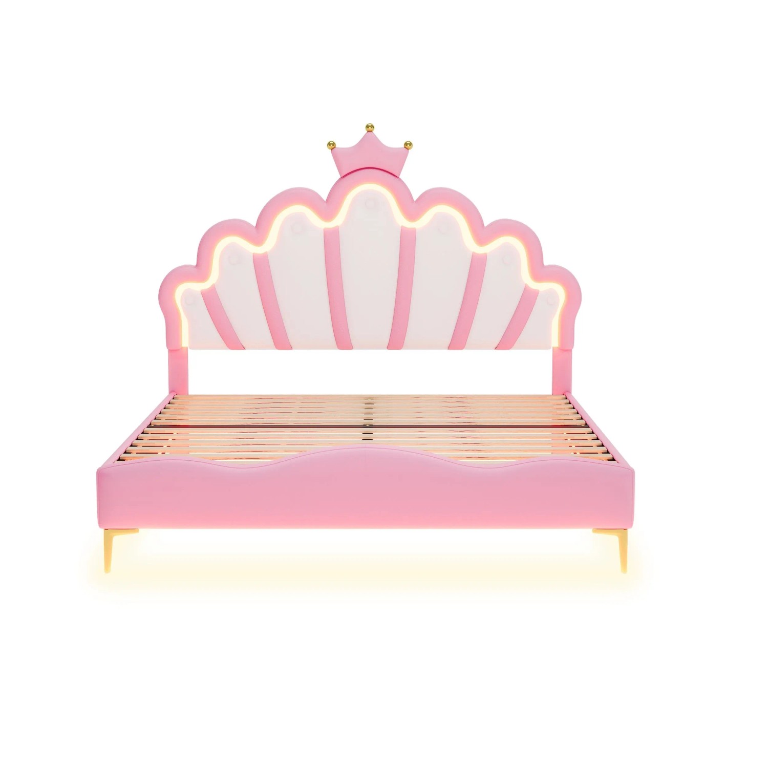 okwish Polsterbett 140x200cm mit LED Licht Prinzessin Schlafzimmer Rosa ohne Matratze