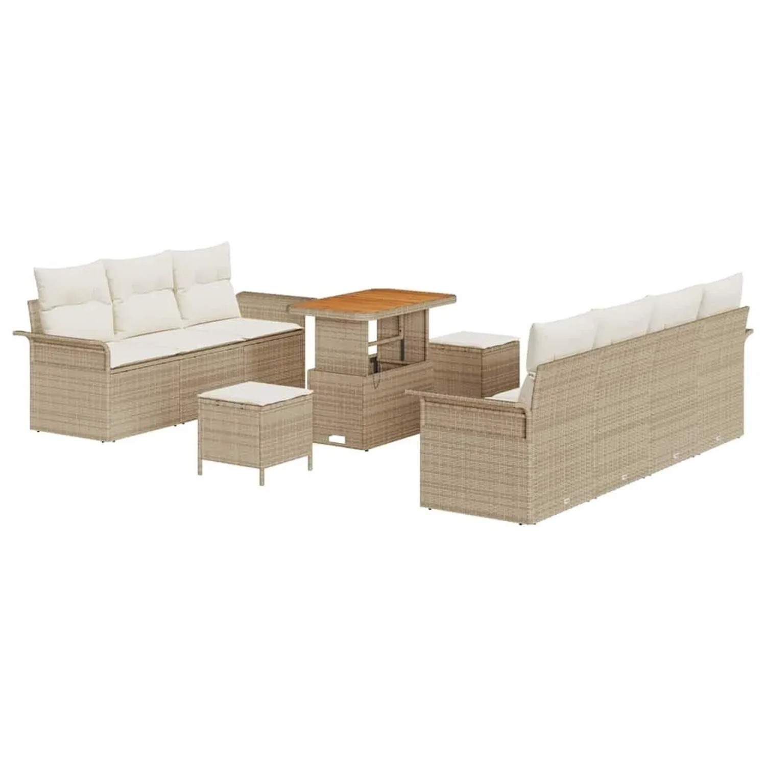 vidaXL Garten-Sofa-Set mit Kissen mit Speicher 10-Tlg Beige und Creme 3364051