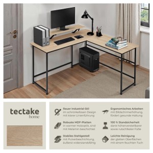 Tectake Eckschreibtisch Melrose im Industrial Style mit Holz- und Stahlgestell in Eiche Sonoma.