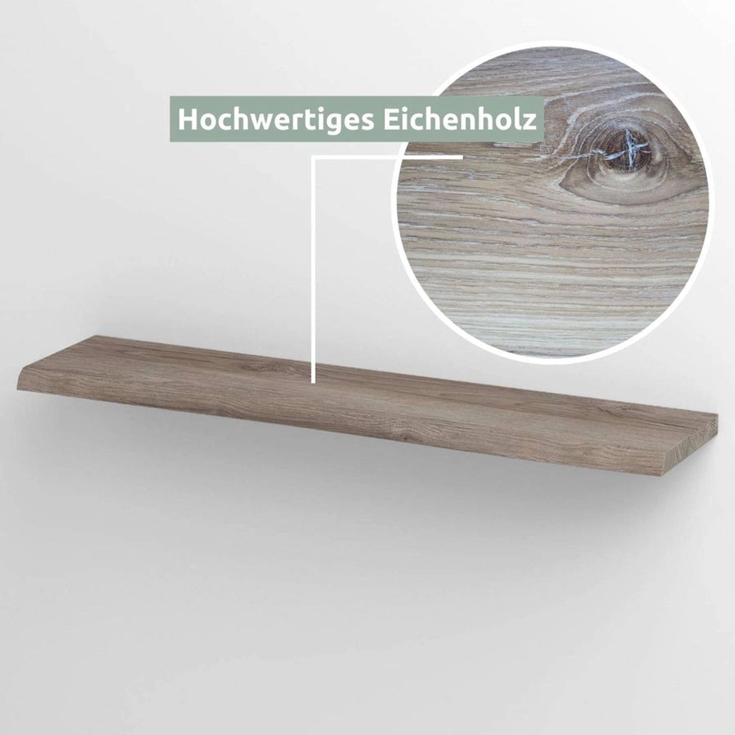 holz4home Schwebendes Wandregal aus Eiche 40cm mit Baumkante Hellgrau günstig online kaufen