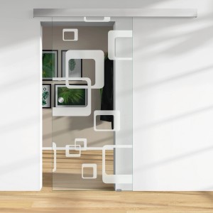 Glasschiebetür mit Siebdruck Dekor 36/31, ESG Floatglas, 2060x940 mm. Glastür für barrierefreies Wohnen.