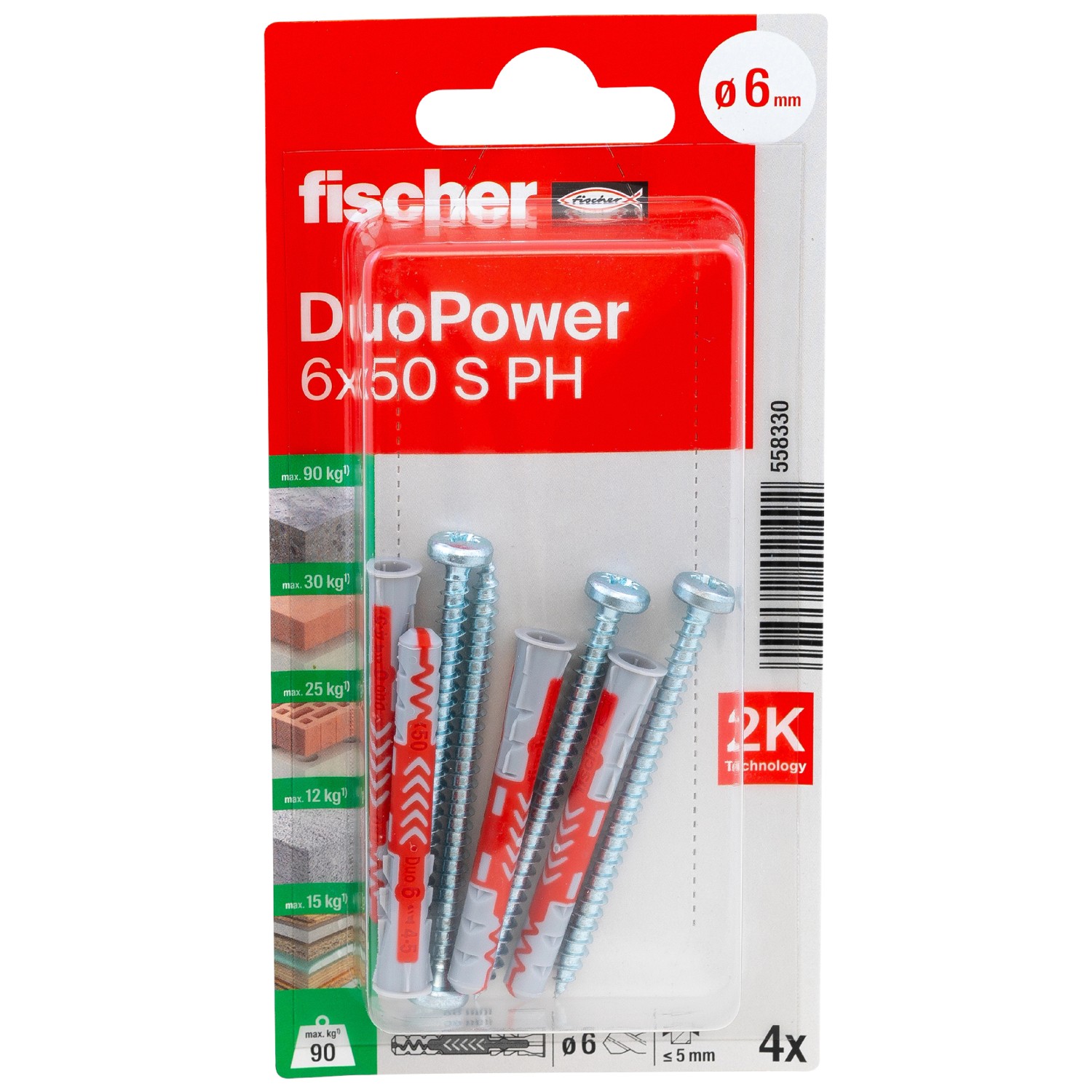 Thumbnail - Fischer Universaldübel DuoPower S PH 6 mm x 50 mm 4 Stück