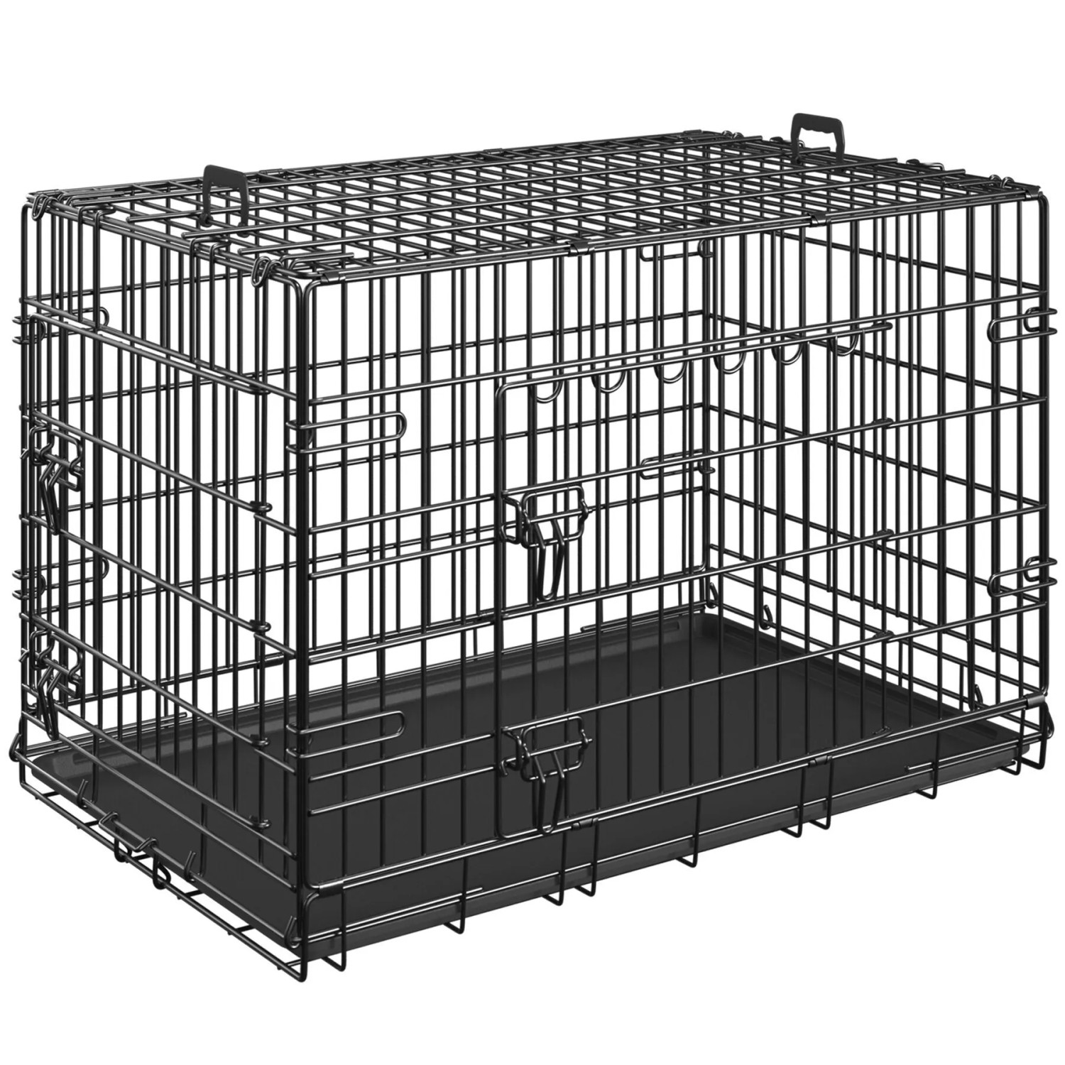 Tectake Hundekäfig Gitterbox Luna Klappbar  Mit 2 Tragegriffen Robuste Stahlgitter  91 50 x 59 50 x 64 cm Schwarz