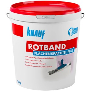 Eimer Knauf Rotband Flächenspachtel Plus, 20 kg, gebrauchsfertige Spachtelmasse für glatte Wände.