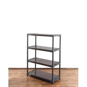 Graues PROREGAL Kunststoffregal Grey Bear Low mit 4 Böden (138x120x46cm).