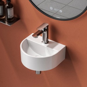 Emke Mini-Waschbecken, U-Form, hochweiß, Keramik, zur Wandmontage. Ideal für kleine Bäder.