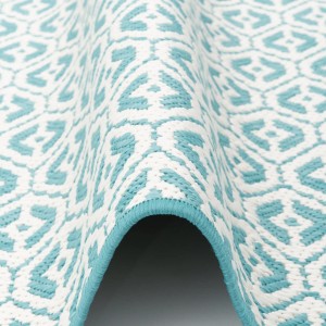 Detailansicht: Türkiser Snapstyle In- und Outdoor Teppich mit geometrischem Muster.