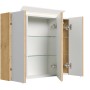 Offener Posseik Spiegelschrank 80 cm Eiche Gold mit LED-Lampe und Glasböden.