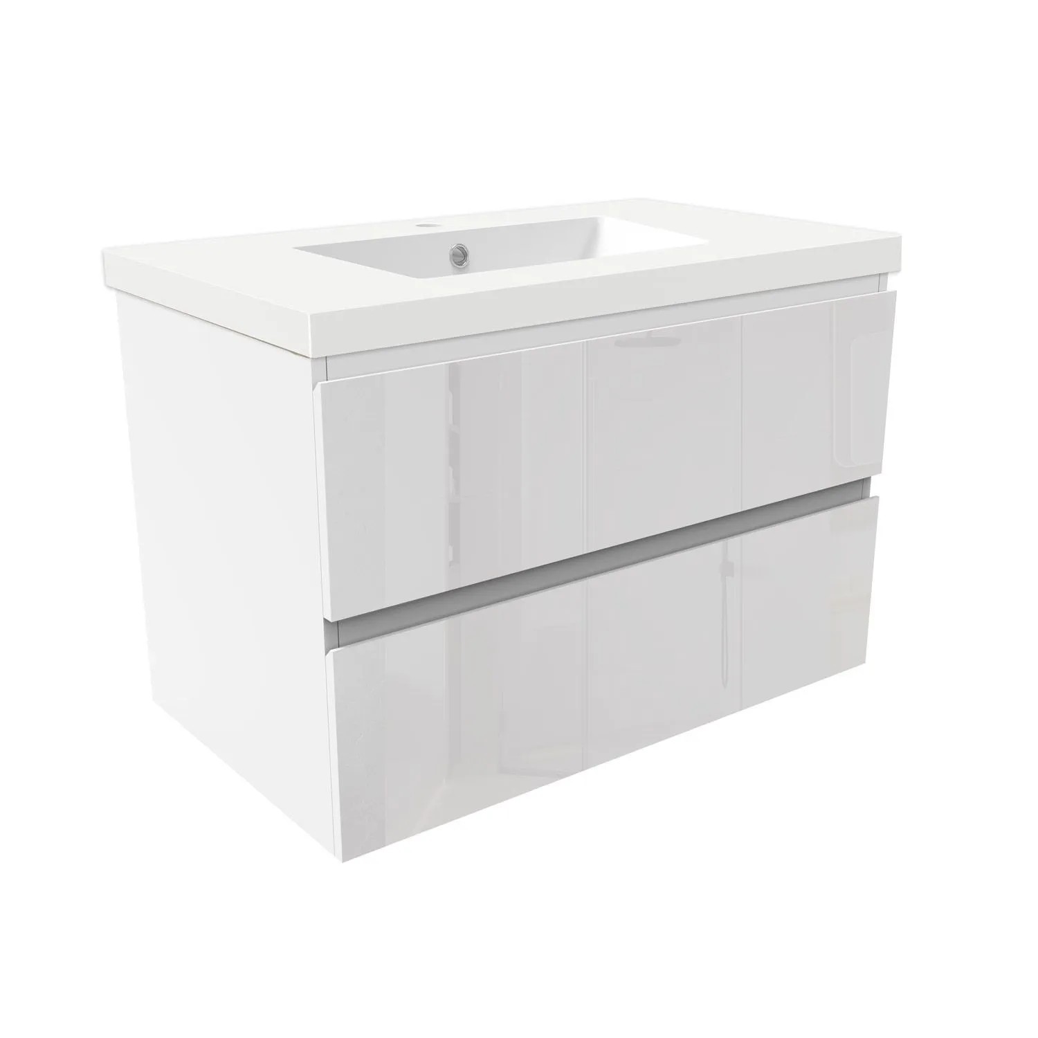 AICA Waschtisch mit Unterschrank 80 cm Aalst Badmöbel Set 2 tlg. Waschbecken mit Unterschrank Weiß Hochglanz Softclose