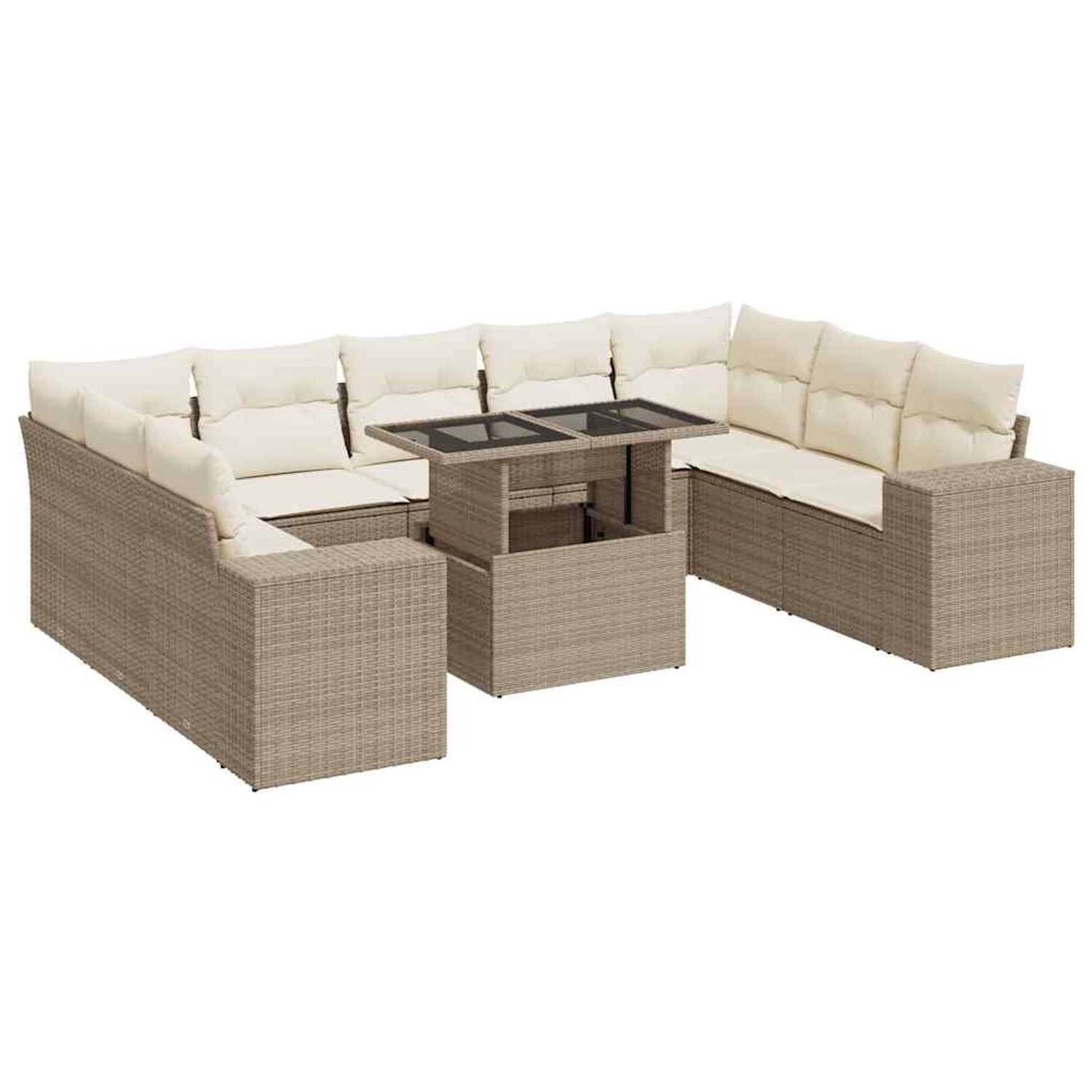 vidaXL 10-Tlg Garten-Sofagarnitur mit Kissen Beige Poly Rattan 3326859 günstig online kaufen