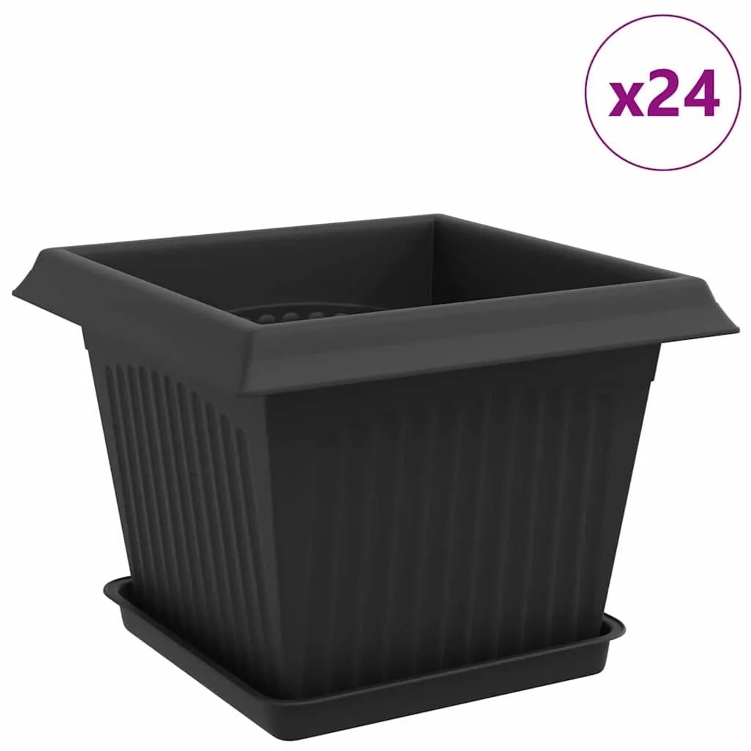 vidaXL Blumentöpfe 24 Stk Schwarz 23 x 23 x 17,5 cm Kunststoff 3403313