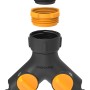 Fiskars 2-Wege-Ventil Doppelhahnverbinder für Sprinkler-Systeme mit Reglern und Adaptern.