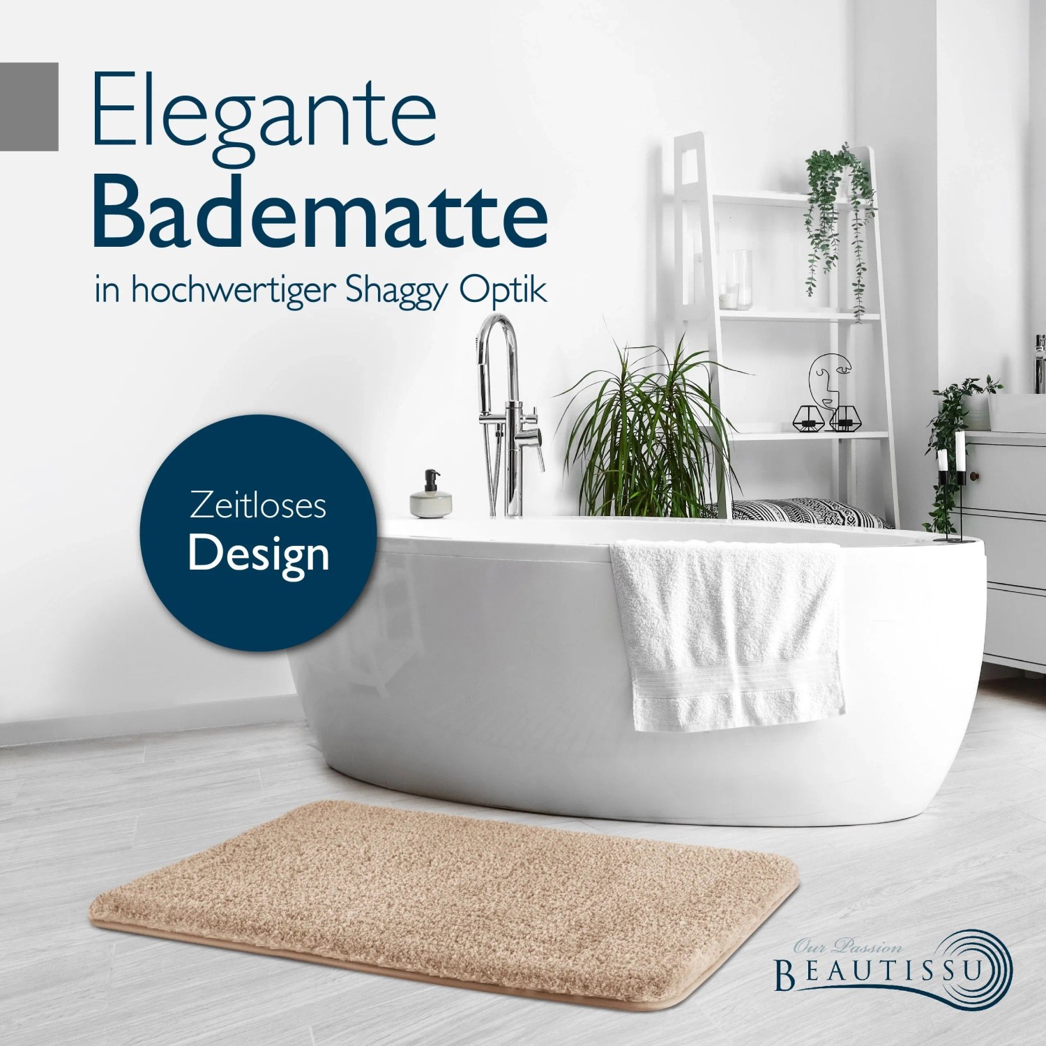 Beautissu Badezimmer Teppich BeauMare FL rutschfest 70 x 120 cm Natur kaufen bei OBI