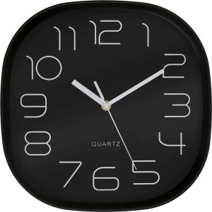 Moderne, schwarze Wanduhr mit runden Ecken, 28,5x28,5 cm. Zeitloses Design für Wohnraum.