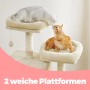 Beiger Feandrea Kratzbaum (206 cm) mit zwei Katzen auf weichen Liegeflächen.