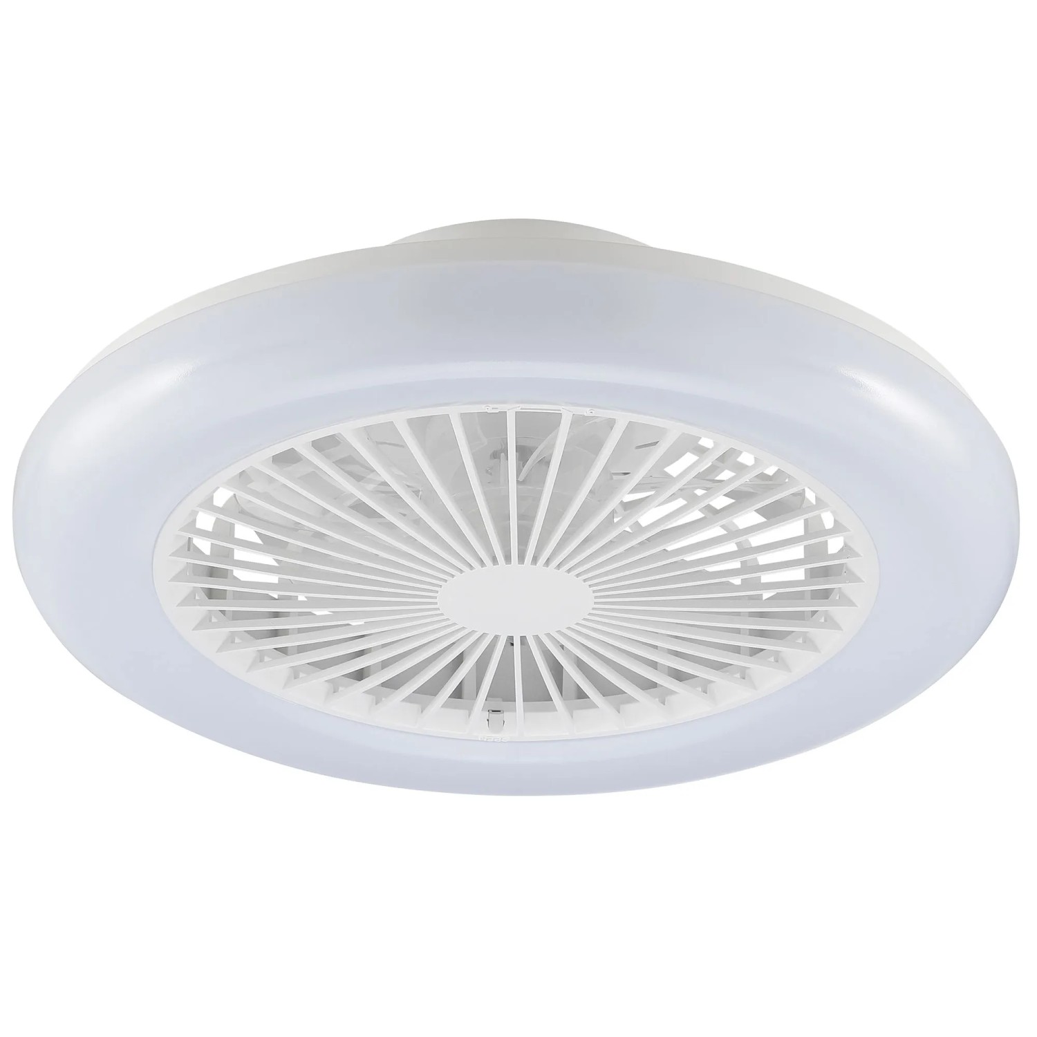 Weiße LED-Deckenleuchte Montero mit Ventilator, Ø 42 cm. Moderne Deckenlampe für Wohnräume.