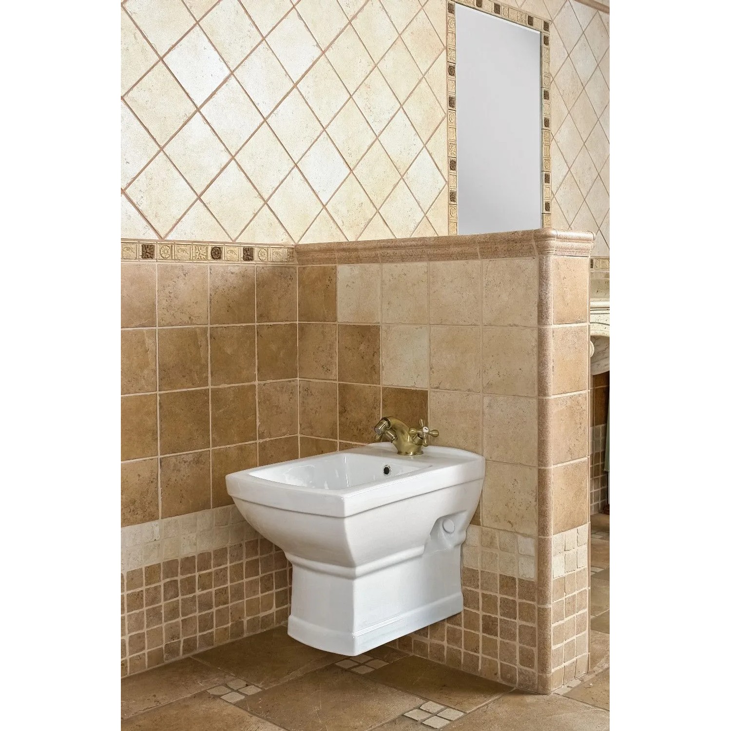 Klassisches Kerra Nostalgie Wandbidet Kleopatra 15, weiß glänzend, aus Sanitärkeramik zur Wandmontage.