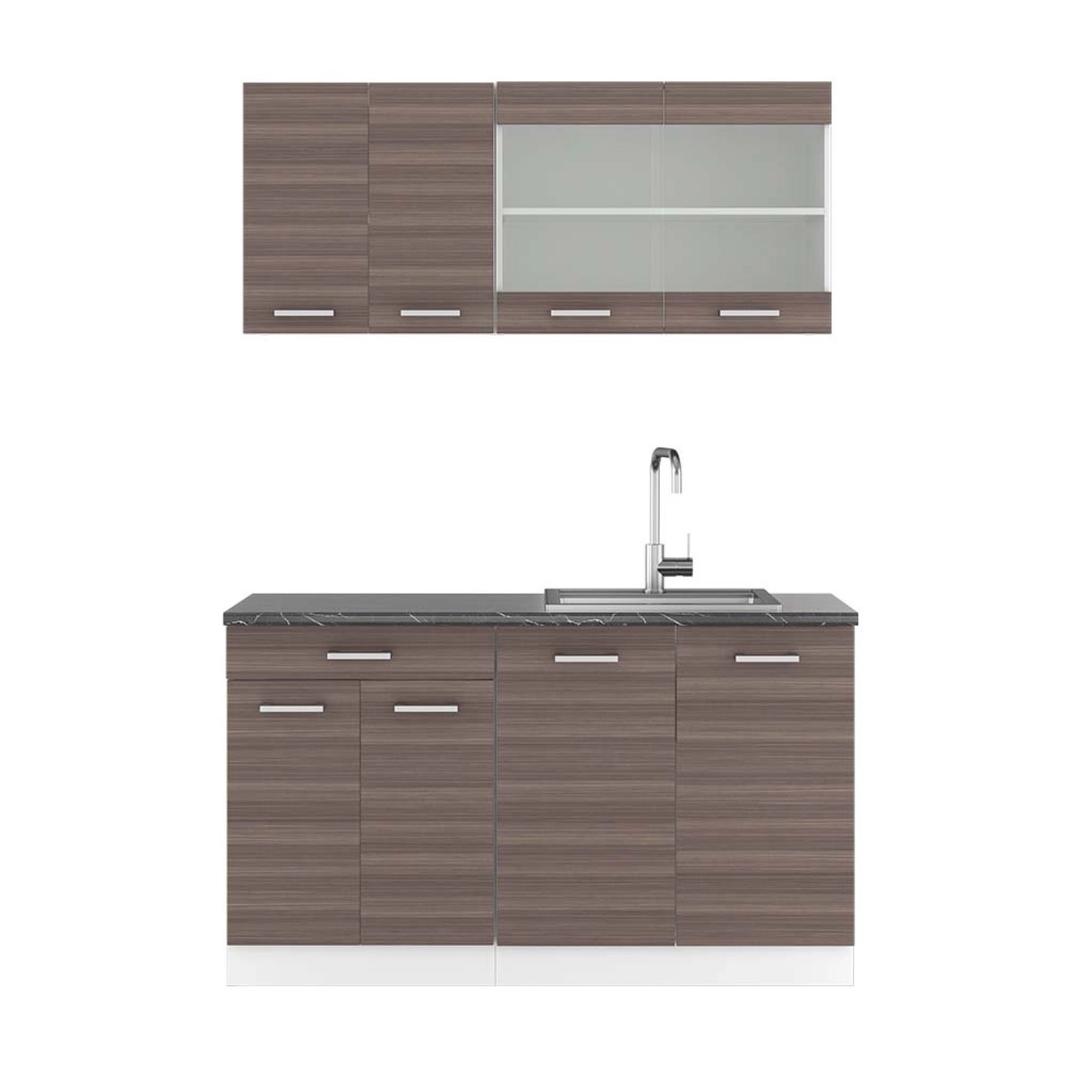 Vicco R-Line Singleküche Edelgrau/Weiß 140 cm AP Anthrazit günstig online kaufen