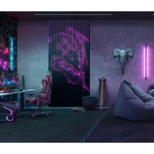 FN Acustico Akustikplatte Control 1 im modernen Gaming-Zimmer mit lila Akzenten.