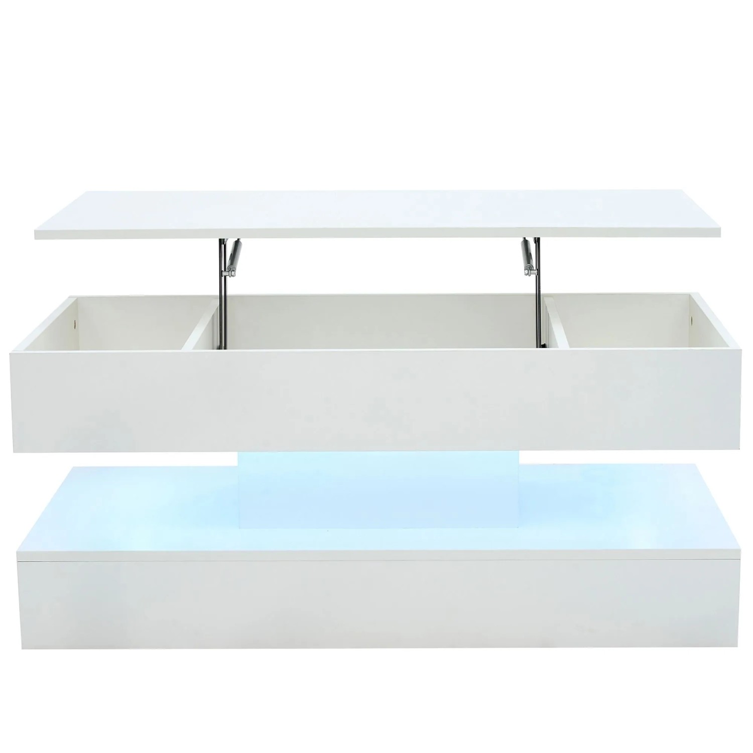 ModernLuxe Couchtisch mit Led Höhenverstellbar Verstecktem Stauraum Spanplatte Weiß