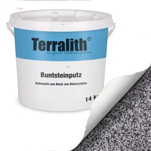 Terralith Buntsteinputz Mosaikputz, 14 kg, weiß, grau, schwarz. Dekorativer Wandputz für Innen und Außen.