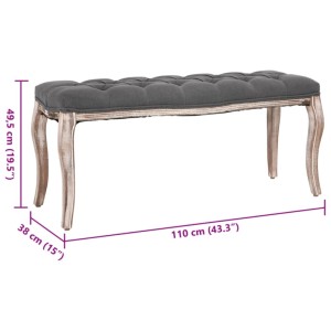 Dunkelgraue vidaXL Bank aus Leinen mit Massivholz und Cabriole-Beinen, 110x38x48 cm.